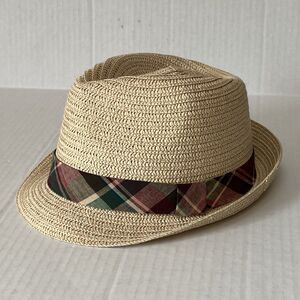 Polo Ralph Lauren Straw Fedora Hat Adult Size S/M Plaid Strap